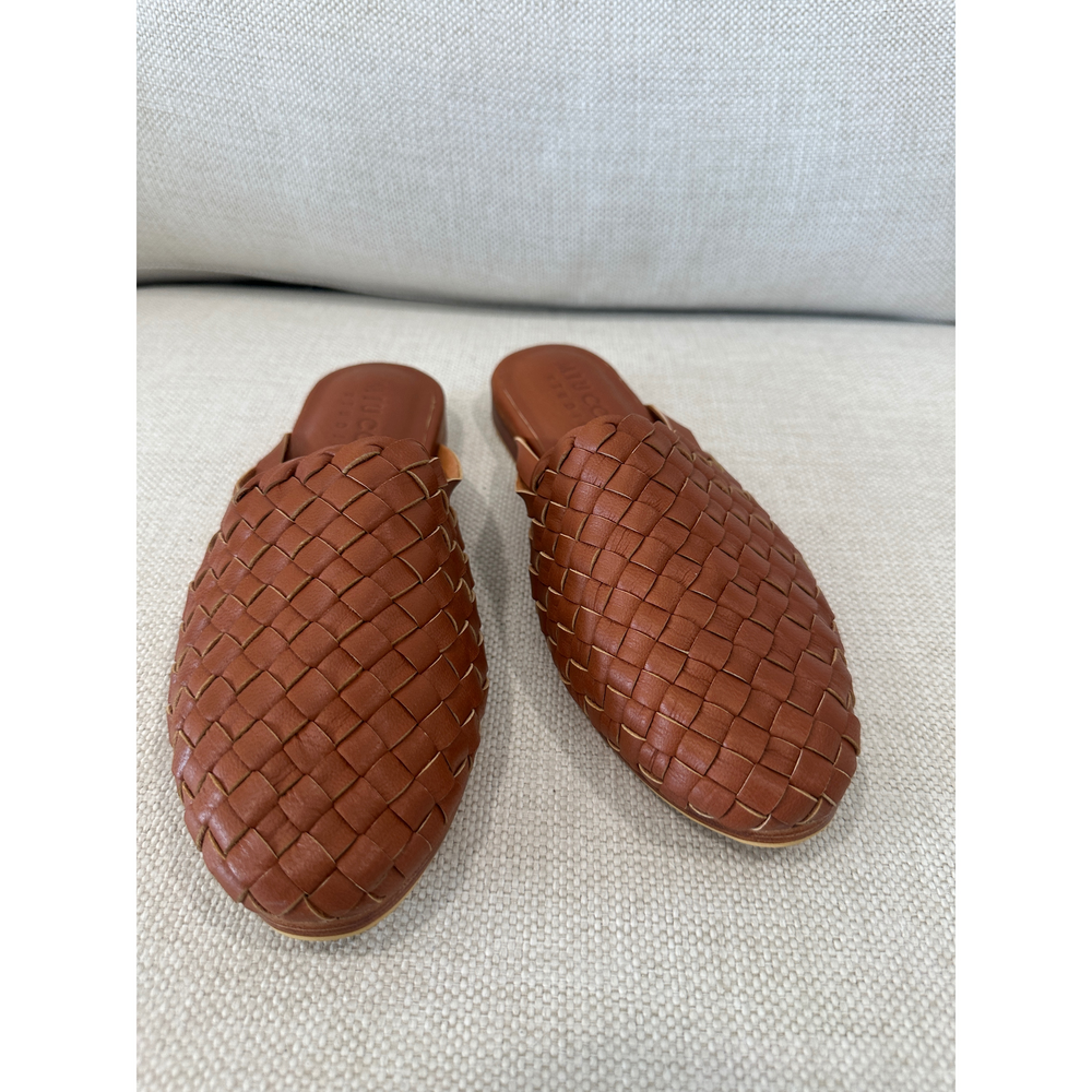 Woven Leather Slip-On Mules - Brown